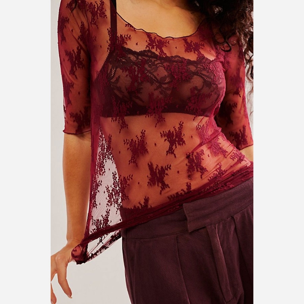 Free People Layered in Luxe Tee - Wild Garnet - NWOT